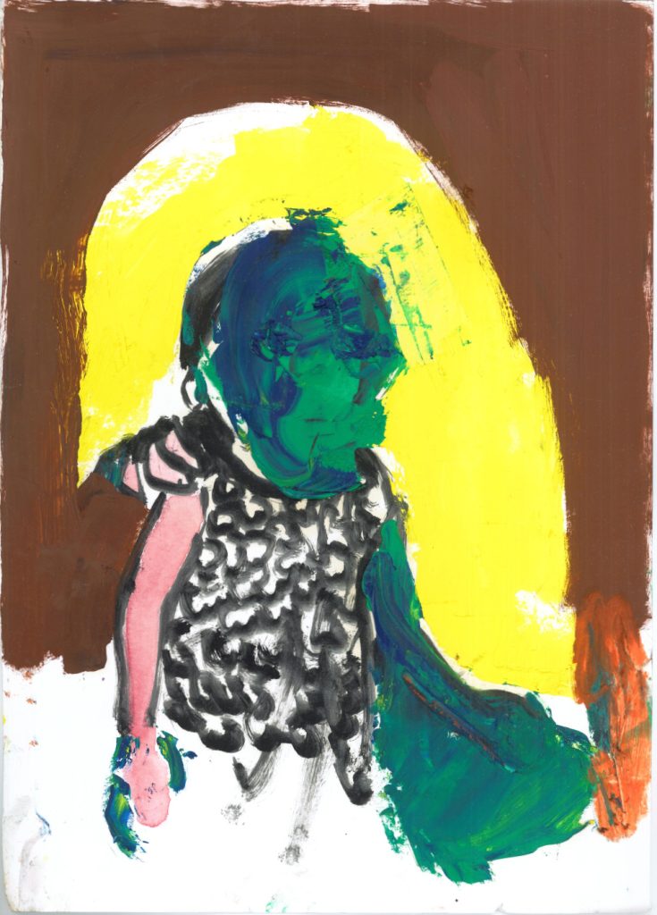 Βάσω Τζούτη, vasso tzouti, LITTLE GIRL WEARING MAKEUP oil on paper 35 x 25 cm