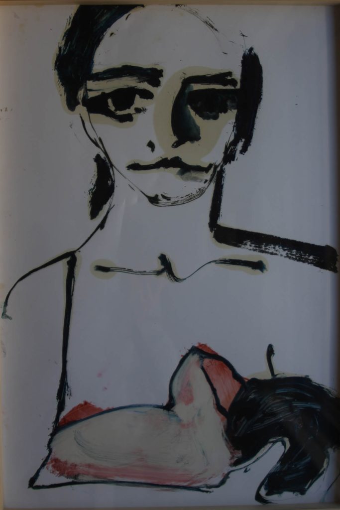 Βάσω Τζούτη, vasso tzouti, SELF PORTRAIT AND SON oil on paper 50 x 35