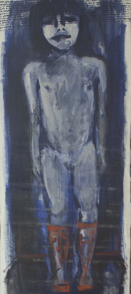 Βάσω Τζούτη, vasso tzouti, blue girl in the sea oil on canvas 200 x 78