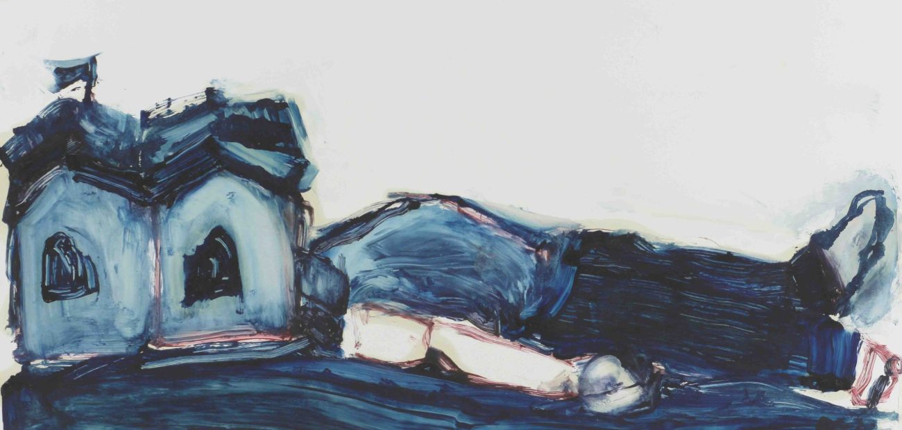 CHILD IN A HOUSE oil on paper 70 x 100 Βάσω Τζούτη, vasso tzouti, CHILD IN A HOUSE oil on paper 70 x 100