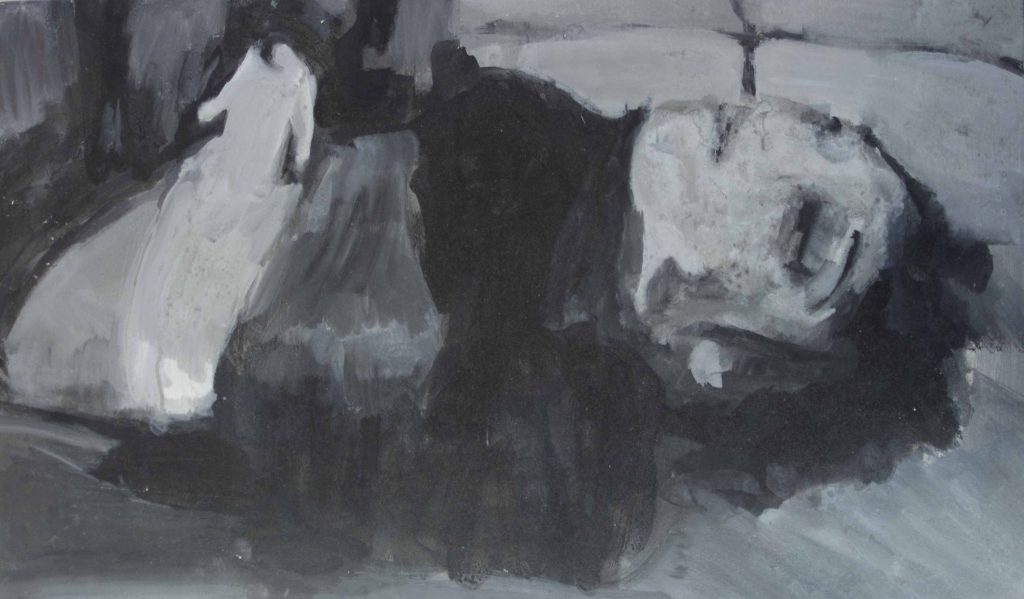 Βάσω Τζούτη, vasso tzouti, DEAD WOMAN oil on canvas 100 x 70 cm