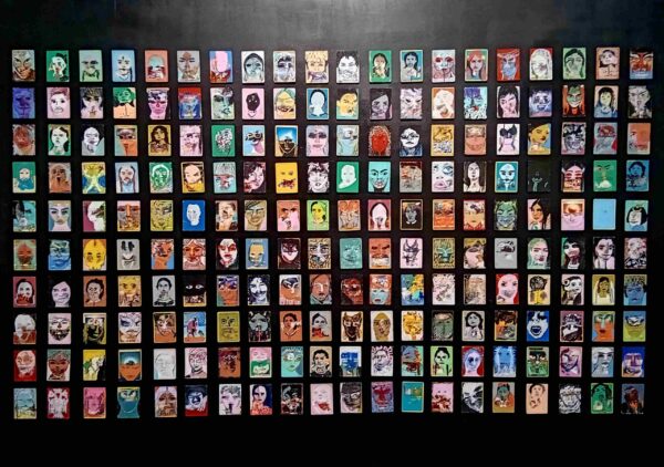 Vasso Tzouti: pocket size monsters Installation posca marker on 200 pokemon cards 9 x 6 cm each