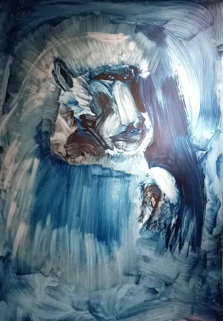 Vasso Tzouti:echidna’s child oil on paper 2024