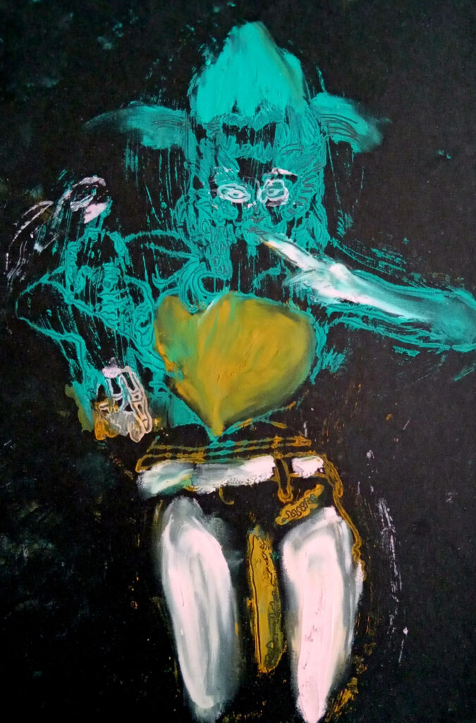 woman with fake nails II Stick oil on paper 30 x 21 cm