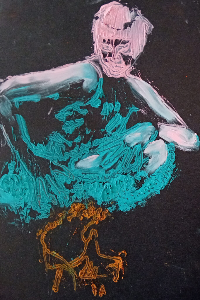 woman with fake nails Stick oil on paper 30 x 21 cm