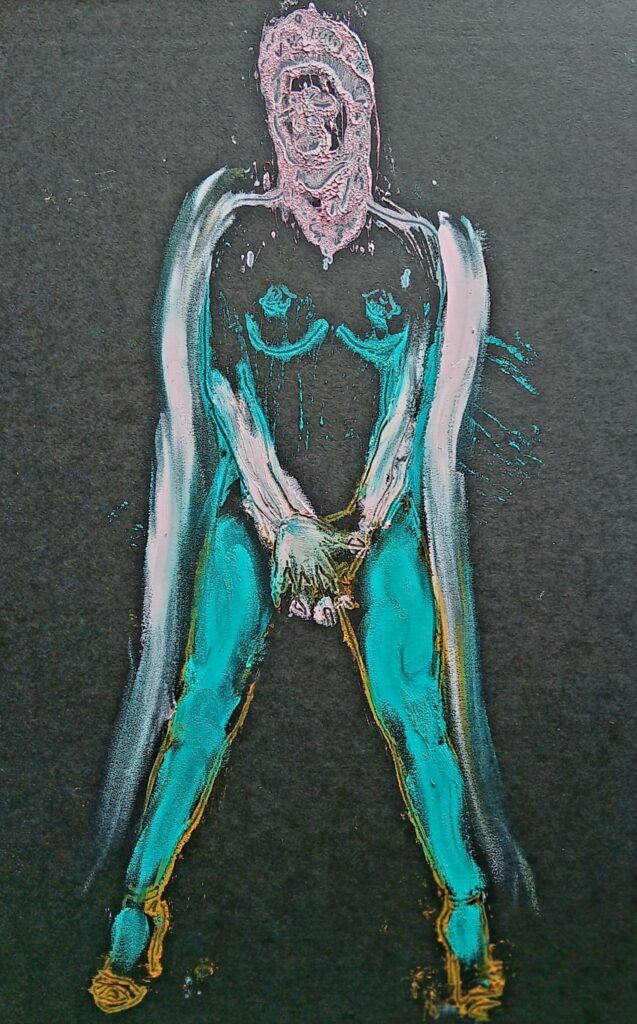 woman with fake nails a. Stick oil on paper 30 x 21 cm